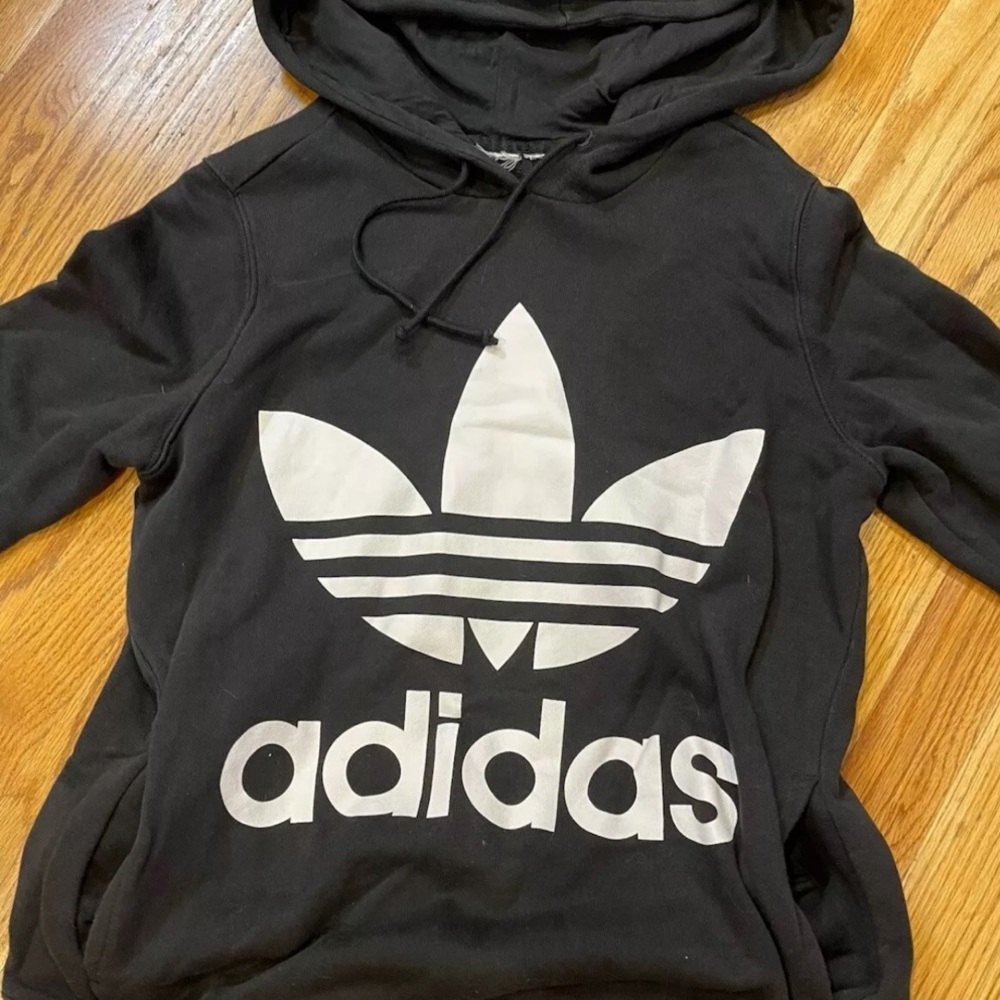 Women’s Adidas Black Hoodie with White Logo Sz Small